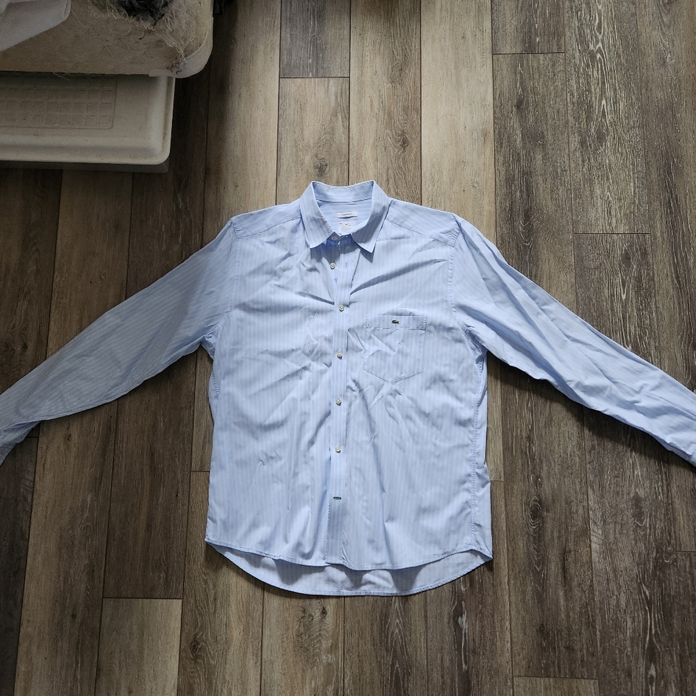 Lacoste Blue And White Striped Men's Button Down